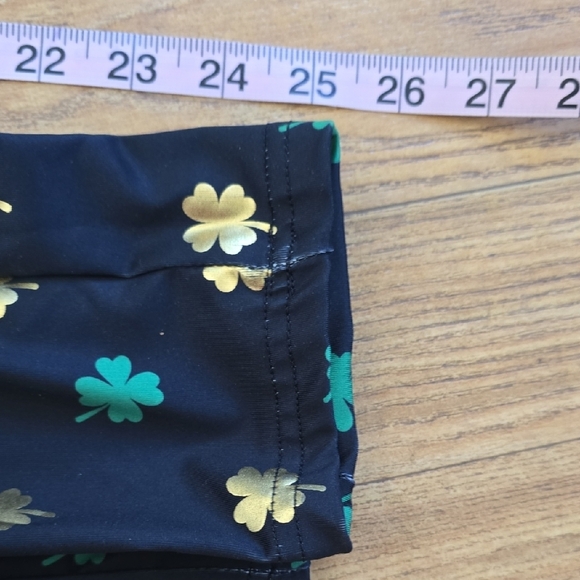 Tipsy Elves Black Leggings with Green and Tan Pattern - Picture 6 of 7